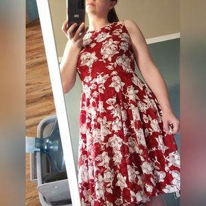 danny & nichole Red Dress with White Floral and gold hardware